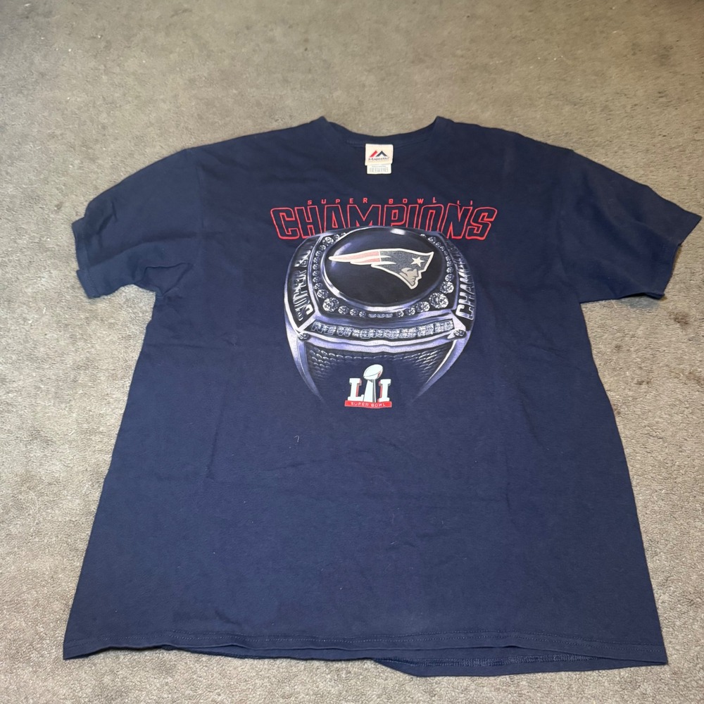 Majestic New England Patriots Super Bowl LI Champions T-Shirt Navy Blue XL